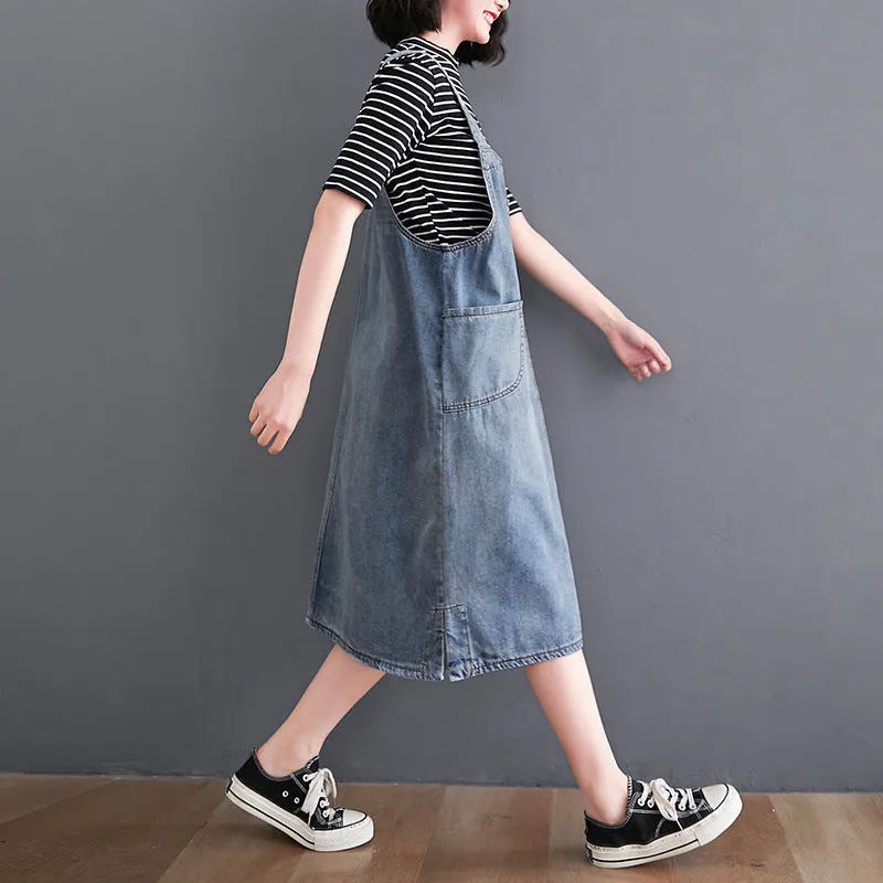 Women's New Loose Large Size Denim Suspender Dress