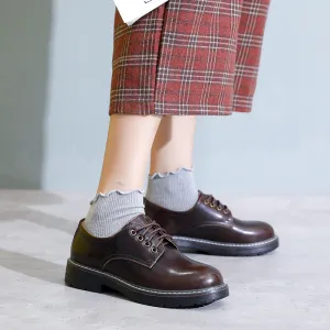 Women's Round Toe Casual Japanese Flat Lace-up Loafers
