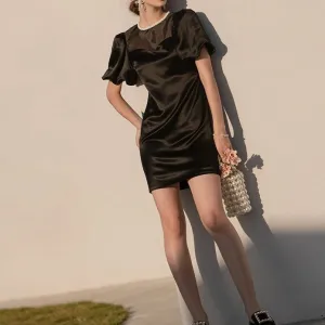 Women's summer organza mesh stitching pearl collar dress