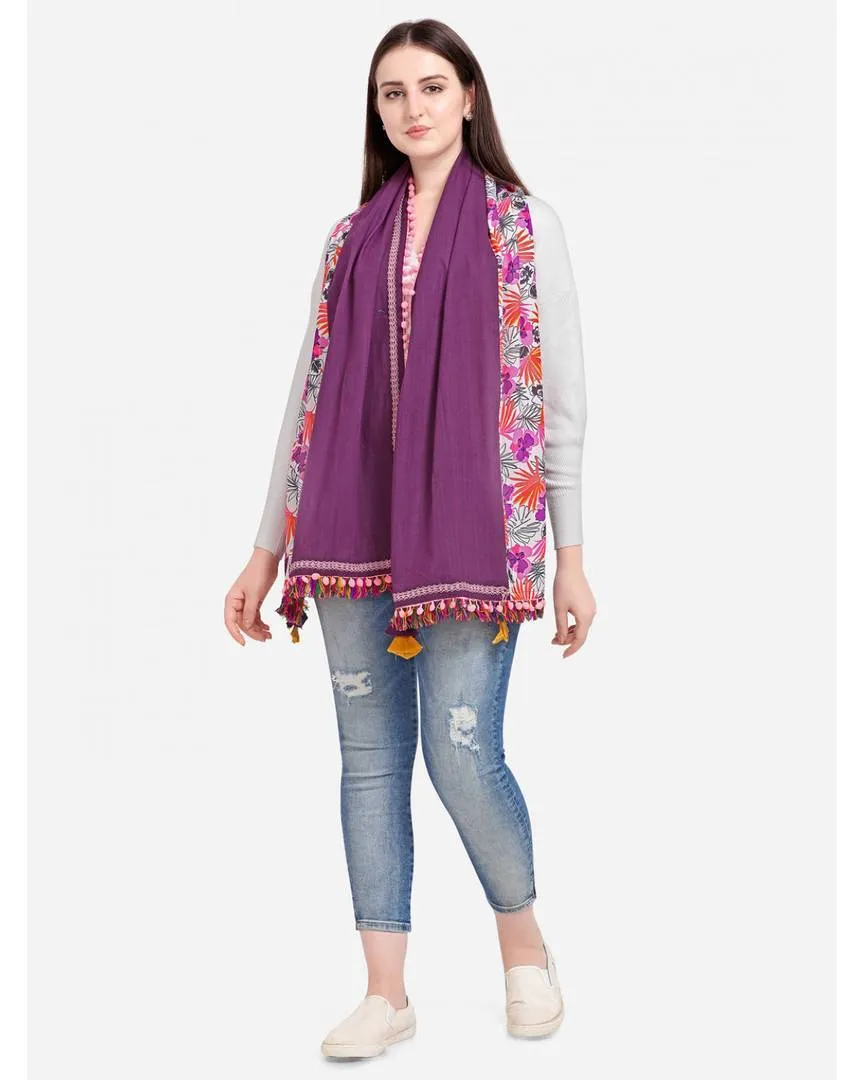 Women's Tropical Print Purple Khadi Dupatta or Stole