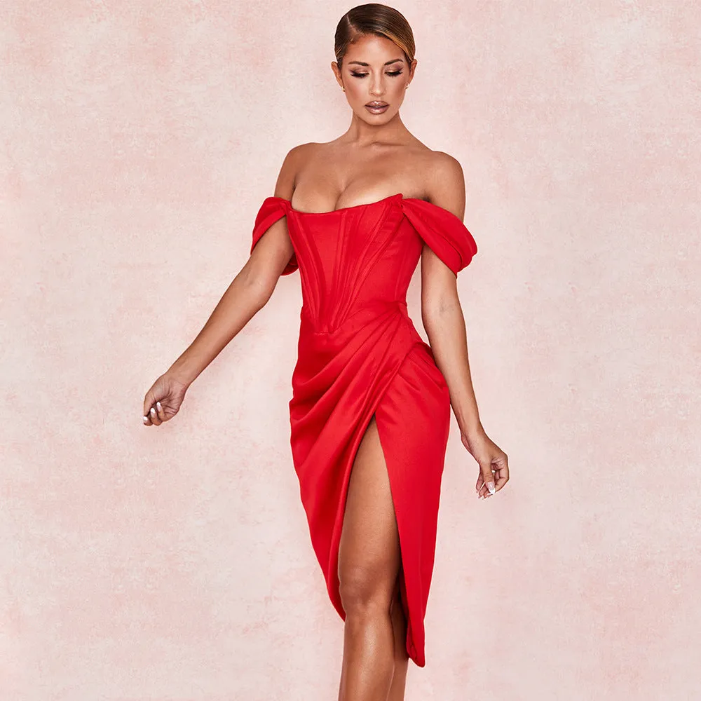 Women's Tube Top Slim Slit Solid Color Dress