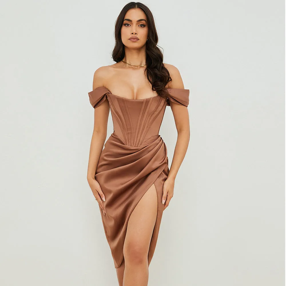 Women's Tube Top Slim Slit Solid Color Dress