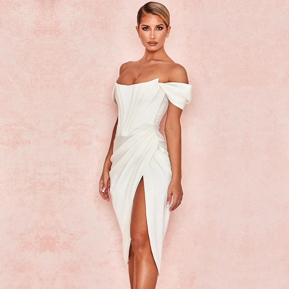 Women's Tube Top Slim Slit Solid Color Dress