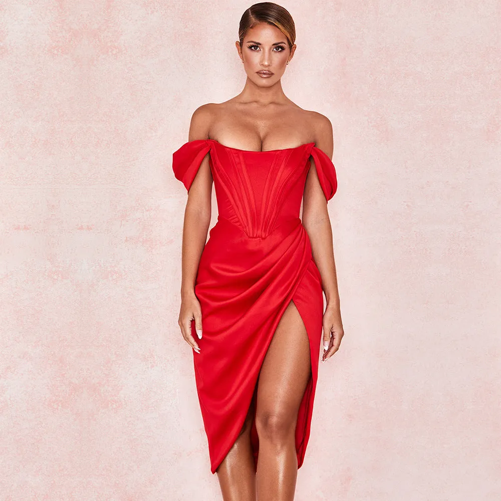 Women's Tube Top Slim Slit Solid Color Dress
