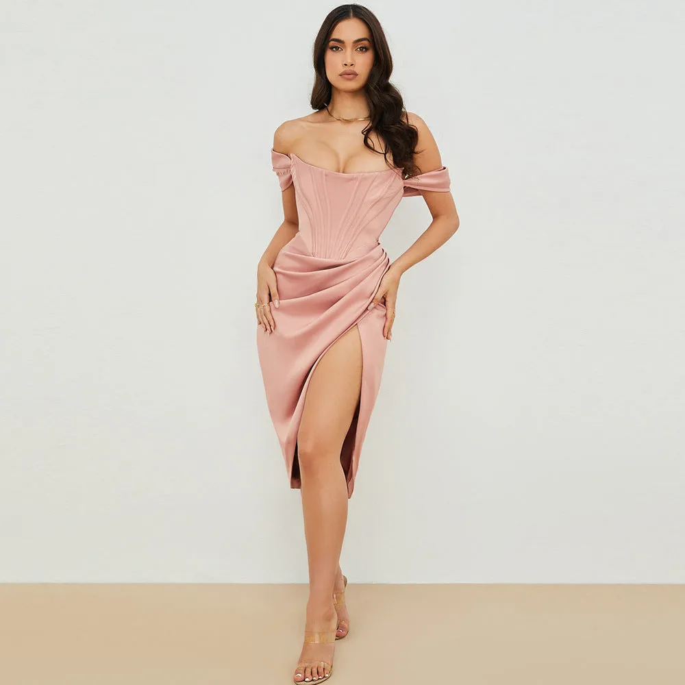 Women's Tube Top Slim Slit Solid Color Dress