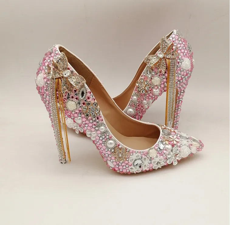 Women's Wedding Shoes Pearl Crystal High Heel Decorative Heel Bridal Shoes,H31