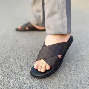 WS Handmade Checkered Cross Chappal WS-135 BRN