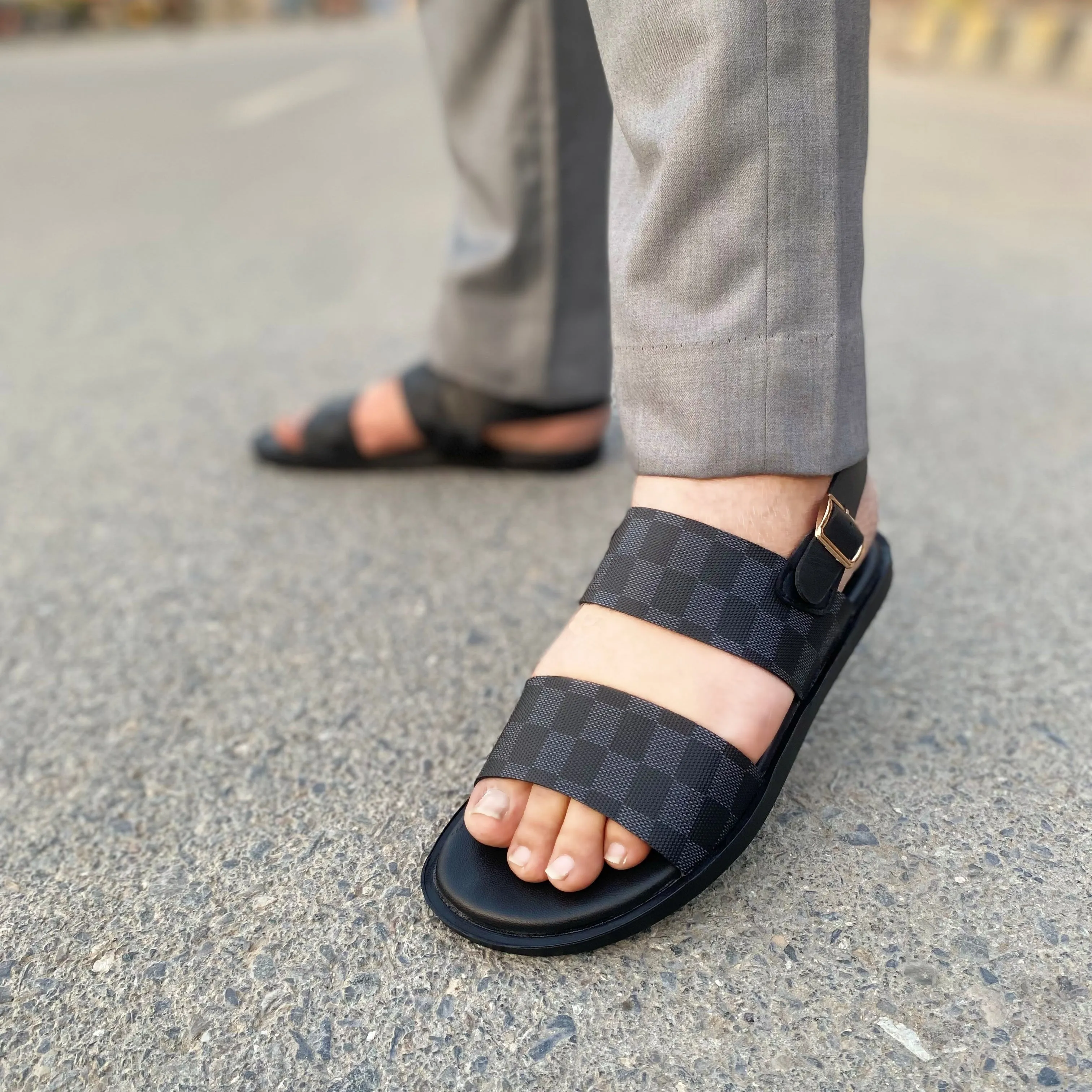 WS Handmade Checkered Sandal WS-132 BLK