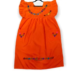 XL/XXL Orange Traditional Embroidered Dress from El Salvador