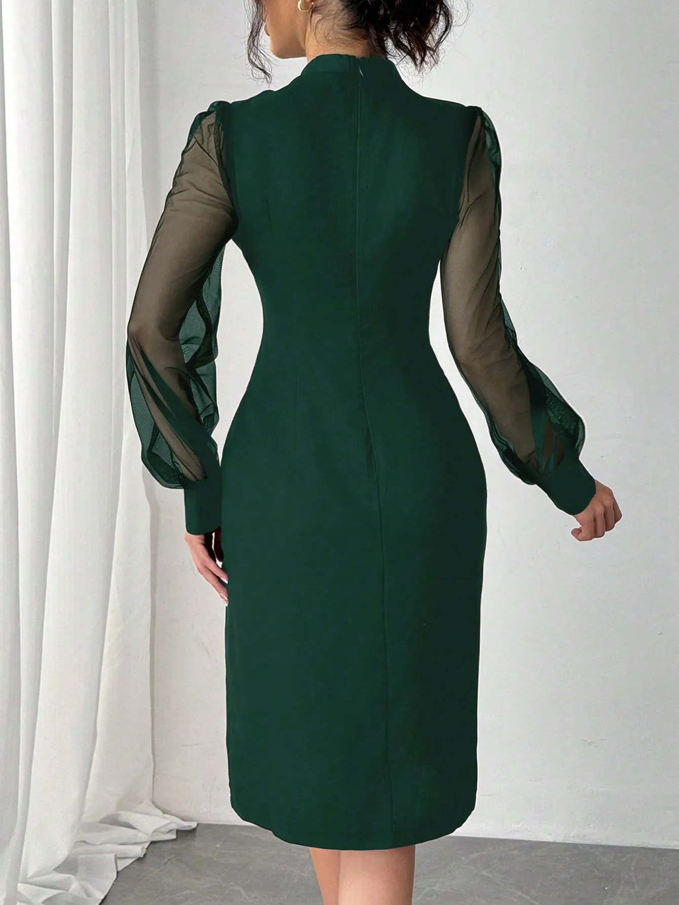 ZENA Elegant Commuter Dress With Mesh Splice Sleeves